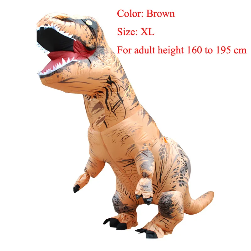 brown size XL Костюм для взрослых и детей на Хэллоуин, надувной костюм динозавра T REX, комбинезон динозавр, нарядное платье, костюм на Хэллоуин для женщин и мужчин - Цвет: brown size XL