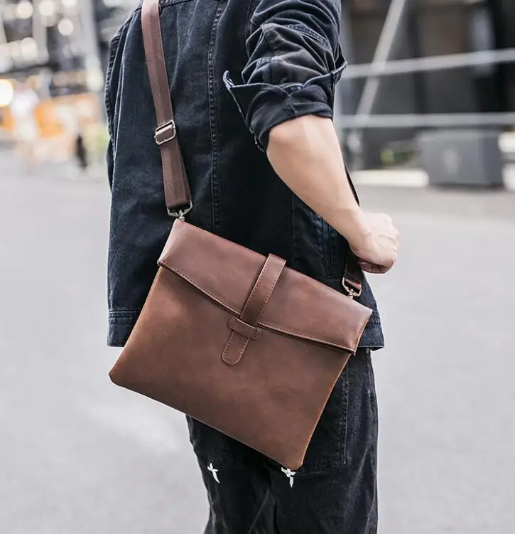 Retro crazy horse PU leather soft leather shoulder bag men's messenger bag