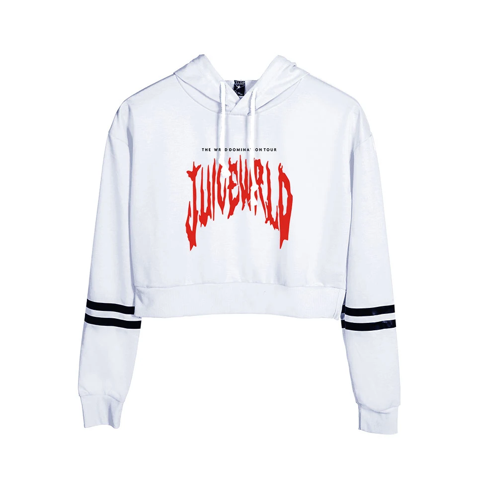 Harajuku Juice Wrld толстовка сексуальная женская весна осень высокая талия черный короткий тонкий Свитшот Juice Wrld толстовки милые кроп Топы - Цвет: white