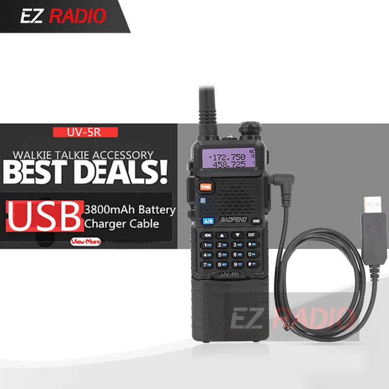 USB Зарядное устройство кабель для BAOFENG UV 5R 5RA 5RE увеличить 3800 мА/ч 82 Батарея usb Baofeng