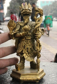 

---524+++Folk Chinese Feng Shui Brass Ancient Myth Dragon King Immortal God Stand Statue