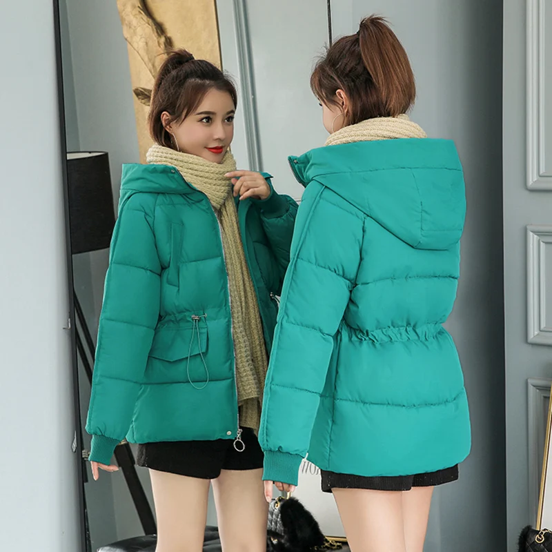 

Winter Coat Women Hooded Female Jacket Warm Slim Parkas Green Winter Jacket Women Drawstring Solid Jackets And Coats Orwindny