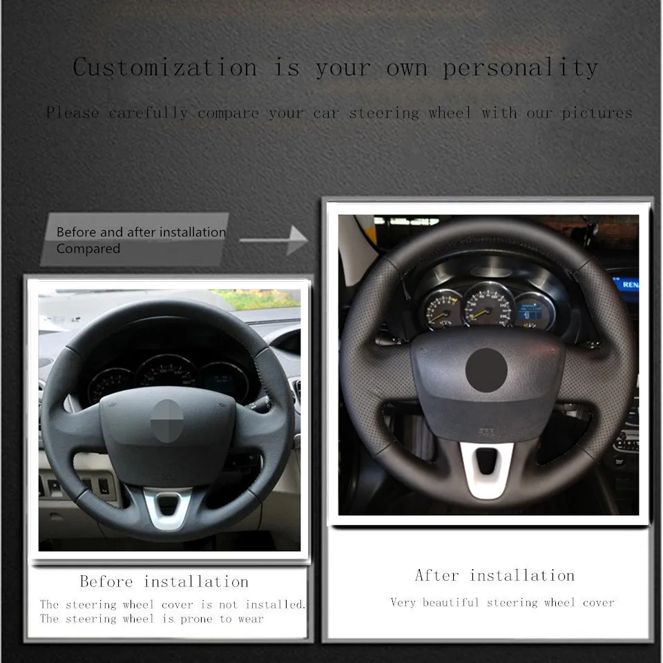 DIY черный искусственный кожаный чехол на руль для Renault Kangoo 2013- Scenic 2009- Megane 2008- Fluence ZE 2009