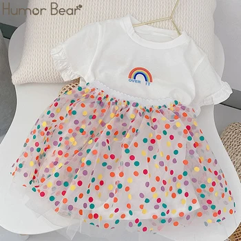 

Humor Bear Baby Girls Clothing Set Summer Short sleeve T-shirt+Colorful Dot Cute Mech Skirt Kids 2PCS Suit Toddler Girl Clothes