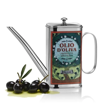 

500Ml Olive Oil Drizzler Can with Decorative Print, Stainless Steel Leakproof Italian Oil Pot Kitchen Cooking Supplies