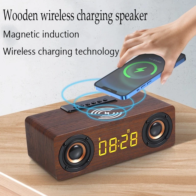 Alarm Clock Multi-function Wooden Wireless Bluetooth Speaker Subwoofer TV Soundbar Home Theater Column for Computer Speakers FM
