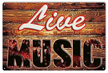 

Live Music Tin Sign, Live Music Restaurant and Bar Vintage Looking Metal Sign, 8" X 12" inch Aluminum Sign.