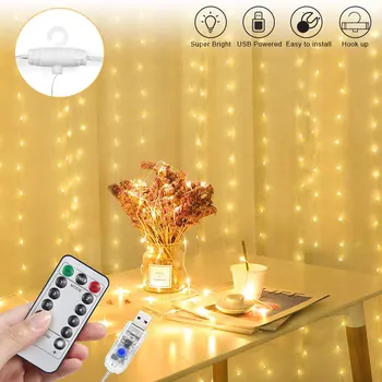 

3M USB Power LED Curtain Fairy Lights Remote Control Christmas Garland Lights LED String Lights Party Home Outdoor Wedding Decor