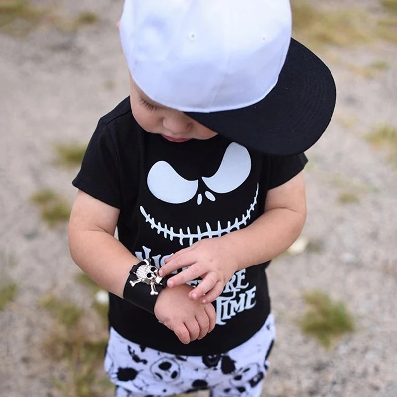 0-4T Halloween costume for kids Newborn Baby Boy Skull Funny Cute Short Sleeve Tops T-shirt Pants Clothes set Children Clothing