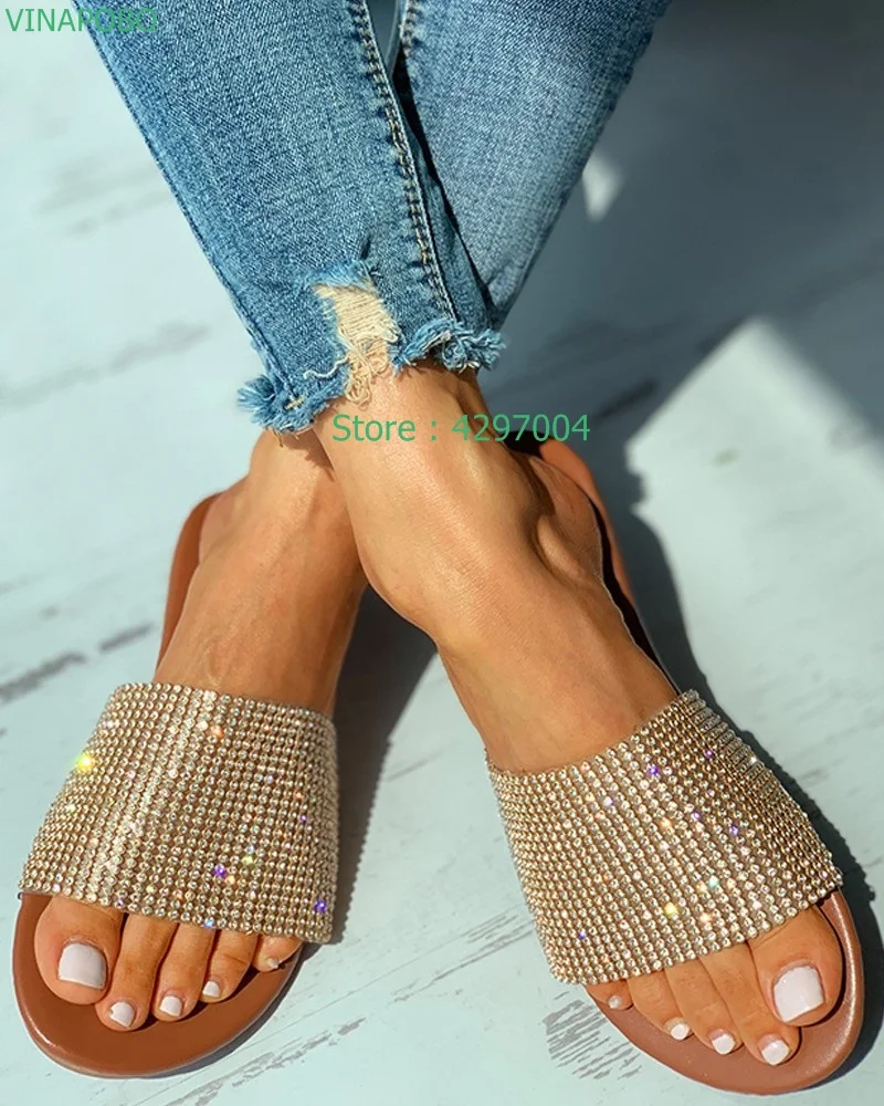 Grande tamanho salgueiro studs sandálias femininas verão novo cristal sandalias inferior das mulheres chinelos sapatos de praia slides sapatos femininos