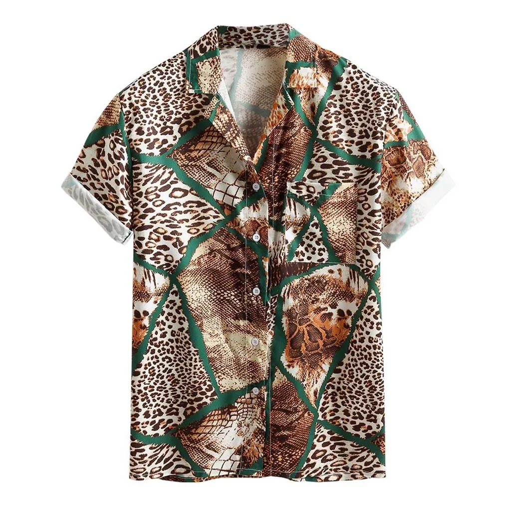 Men's Leopard Shirt summer short sleeve shirt men fashion causal shirt tops male shirt