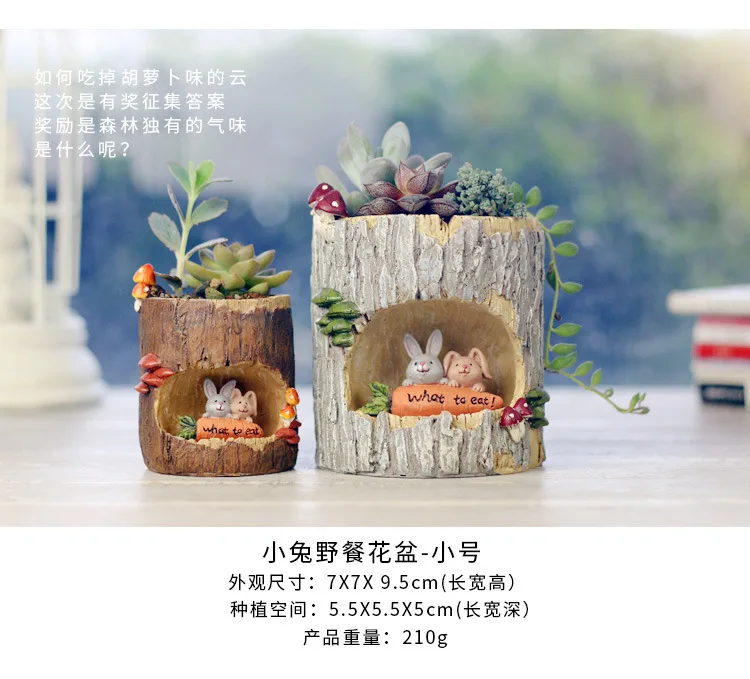 YXYT Modern Wooden Resin Bonsai Succulents Pot Retro Permeable  Green Plant Flower Pots Living Room Office Garden Home Decor (8)