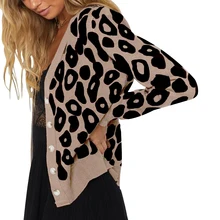 Cardigans léopard pour femmes, simple bouton imprimé Animal, pull décontracté, col en V, nouvelle mode, 408 # emme