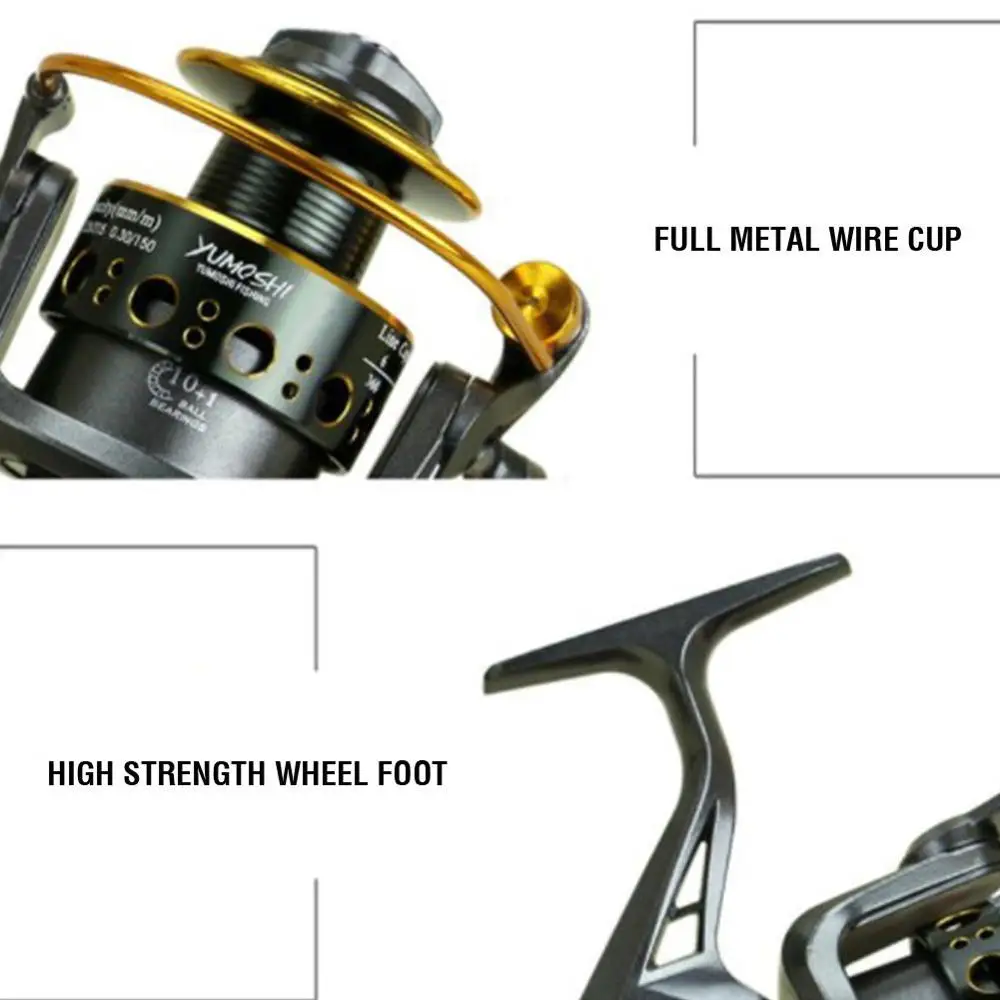 Yumoshi 3000- 6000 Metal Spinning Fishing Reel 10+1BB Saltewater Carp  Fishing Reel Front and rear brake Speed ratio 5.0:1 5.2:1