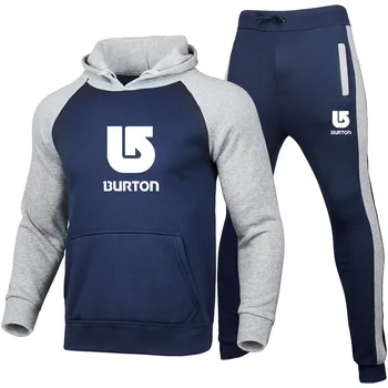 

BURTON- Men Hoodies Suit Tracksuit Sweatshirt Suit Fleece Hoodie+Sweat pants Jogging Homme Pullover 3XL Sporting Suit Male