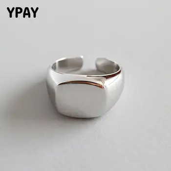 

YPAY 100% Real 925 Sterling Silver Knuckle Tail Rings Fine Jewelry Smooth Wide Square Open Ring for Women Ladies Bague YMR550