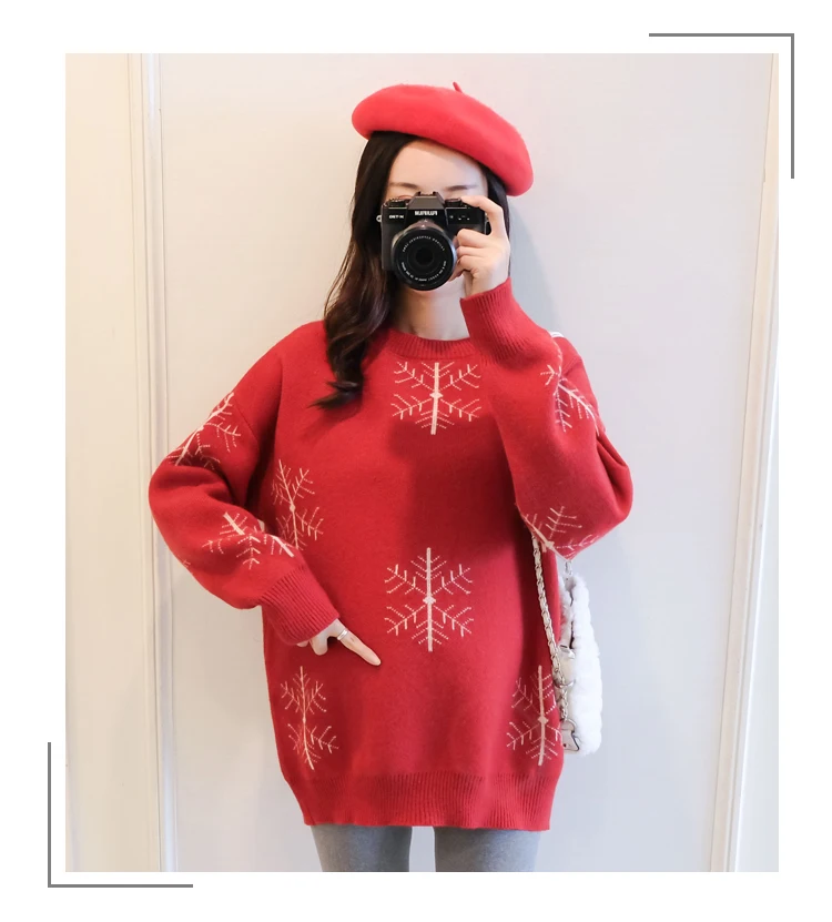 6077# Autumn Winter Large Size Loose Maternity Sweaters Thicken Pullovers Clothes for Pregnant Women Snow Pregnancy Clothing