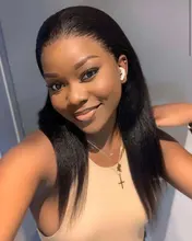 Sin costuras Yaki recto pelucas delanteras de encaje Color Natural Sintético pelucas de diadema fácil desgaste resistente al calor de fibra de cabello para las mujeres negras