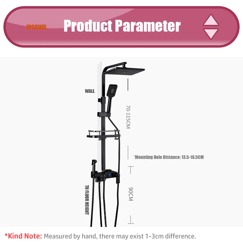 Hot Cold Digital Shower Faucet Set Bathroom Thermostatic Mixer Bath Grifo Wall Mount Black SPA Rainfall Tap Modern Bathtub Taps