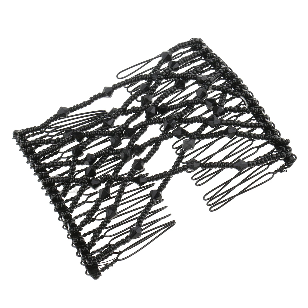 LightweightMagic Hair Decoration Combs Black Beaded Stretchy Hairpin Bow Lightweight Double Combs