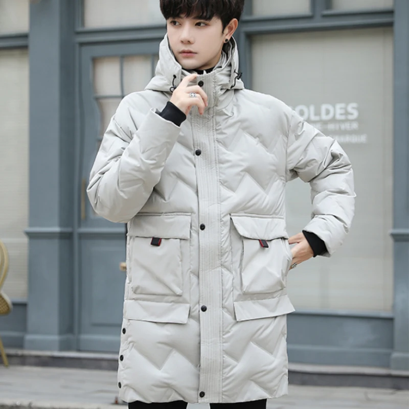 New 2023 Winter Mid-Length Hooded Warm Duck Down Jacket For Men's Thick Parkas Streetwear Solid Long Puffer Coat Top Windbreaker
