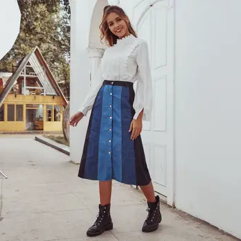 

Korean Style Elegant Denim Skirt Fashion Summer High Waist Vintage Skirt