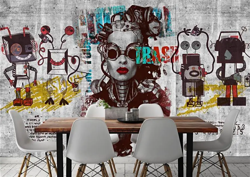 Пользовательские фото обои 3d Европа и Америка цементный робот настенный бар