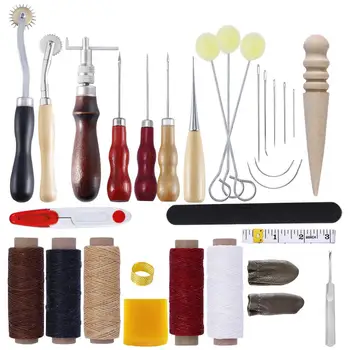 

31pcs Professional Leather Craft Tools Kit Hand Sewing Stitching Punch Carving Work Saddle Groover Set Accessories