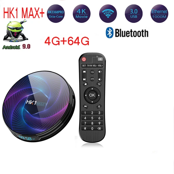 20 шт./лот HK1 MAX Plus Восьмиядерный Android 9,0 Smart tv Box 4 Гб 128 Гб 64 ГБ 32 ГБ RK3368PRO 1080P H.265 4K youtube Netflix - Цвет: 4G 64G