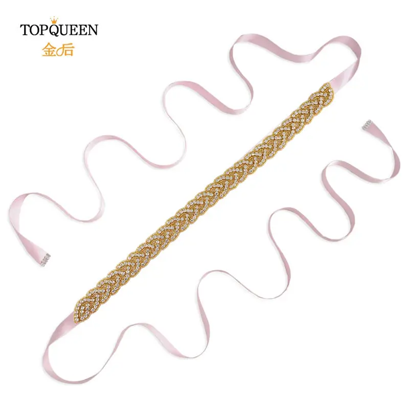 TOPQUEEN S216-G золото талия пояс необычные Стразы кушак Золотые бусы свадебный пояс золотой пояс для женщин ремни свадебные sashs Свадебные - Цвет: pink