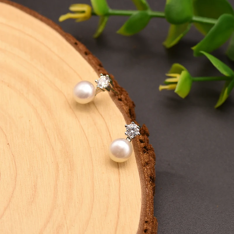 GLSEEVO Silver 925 Fresh Water White Pearl Zircon Earrings For Women Luxury Engagement Gift Handmade Regalos Para Mujer GE0864
