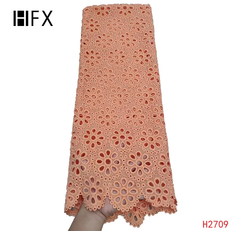 HFX швейцарские кружева ткань из Дубая сухая кружевная ткань Высокое качество хлопчатобумажная кружевная ткань выдалбливают халат dentell H2709