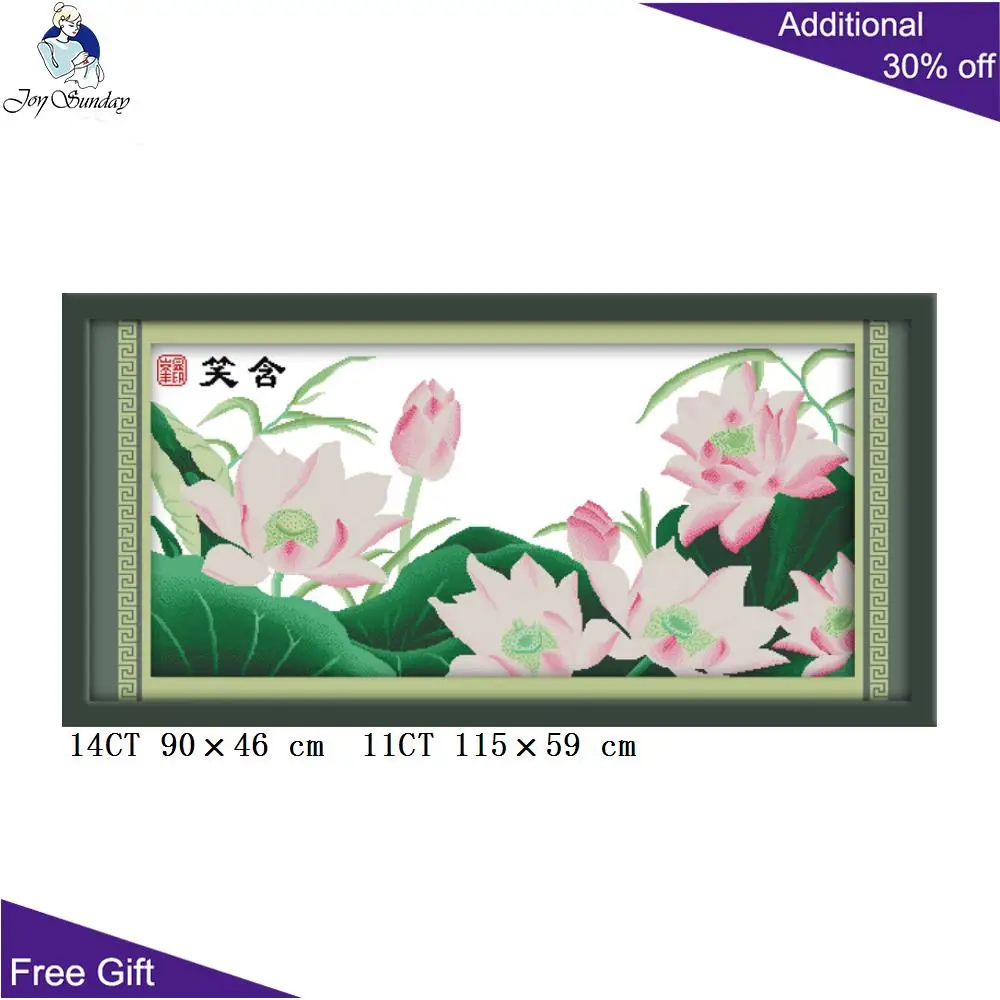 Joy Sunday Lotus домашний декор H063H182H285 14CT 11CT Счетный и штампованный улыбка Триптих летние цветы лотоса наборы для вышивки крестом