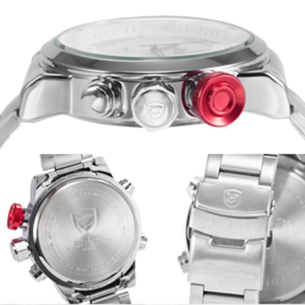 SH2309 Men Sports Outdoor Steel Band IP Watch Quartz Double Display Watch Wristwatch Sports Wristwatch for Outdoor Wear