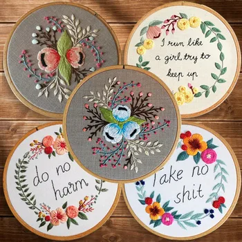 

DIY Embroidery PlantsFlower Ring Handwork Needlework for Beginner Cross Stitch kit Ribbon Painting Embroidery Hoop Home Decor 1