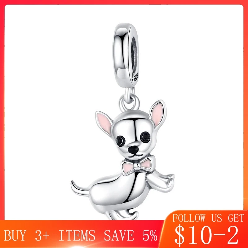 CodeMonkey Cute Pet Chihuahua Dog Pendant Charm Silver 925 Original Pink Enamel Ear Fashion Jewelry Gifts Girl Accessories C1317 CodeMonkey Cute Pet Chihuahua Dog Pendant Charm Silver 925 Original Pink Enamel Ear Fashion Jewelry Gifts Girl Accessories C1317