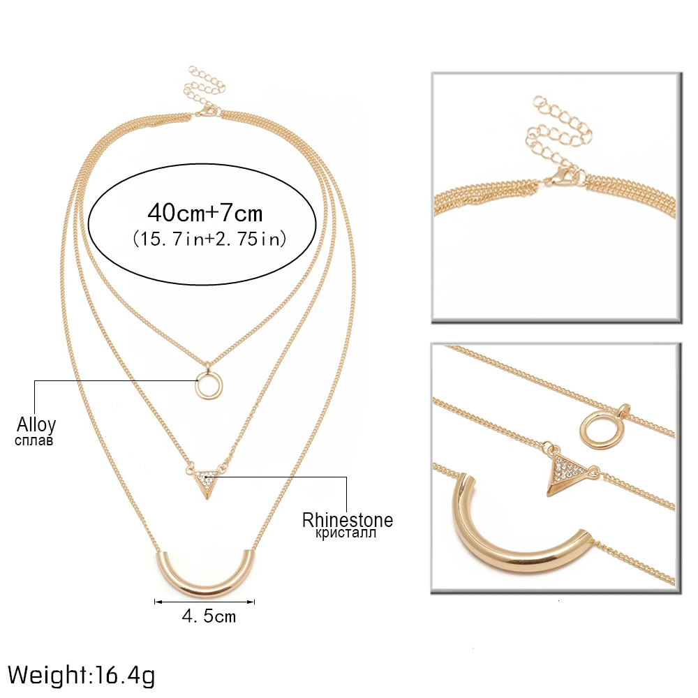 Бохо этнический многослойный полукруглая подвеска с треугольником стразами ожерелья Круглый Круг Колье до ключиц цепь ювелирные изделия