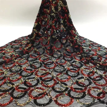 

(5yards / lot) Burgundy Shiny African French lace tulle fabric Nigerian Ghana sewing clothes with sequins 2020 high quality