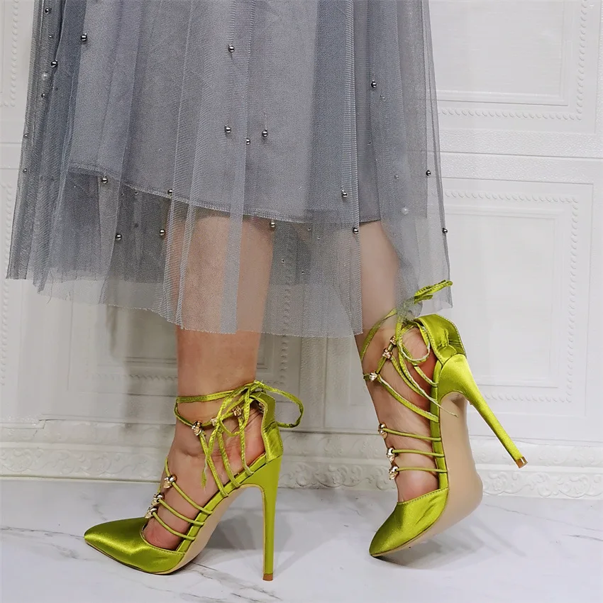 Kolnoo New Handmade Ladies High Heels Pumps Crisscross Shoelace Real Pictures Party Prom Dress Shoes Evening Club Fashion Shoes