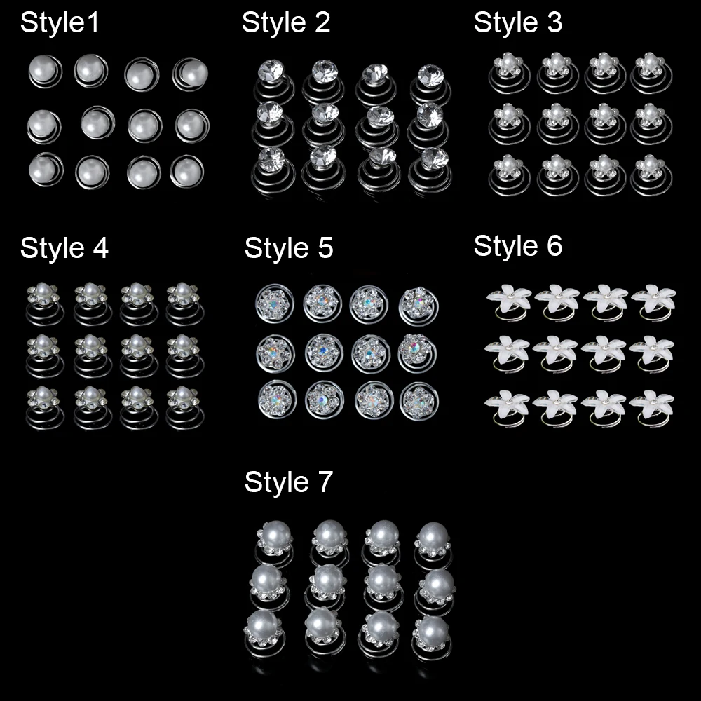 Hair Clips Hair Accessories 12Pcs Bridal Crystal Pearl Flower Spiral Twist Hair Pins Clips Wedding Jewelry Bride Headdress Women Hair Styling Accessories