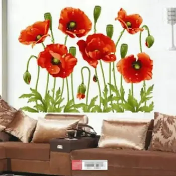 

2019 Fashion Brand New Hot Red Flowers Wall Stickers Decals Kids Girl Room Decor Art Flower Decor