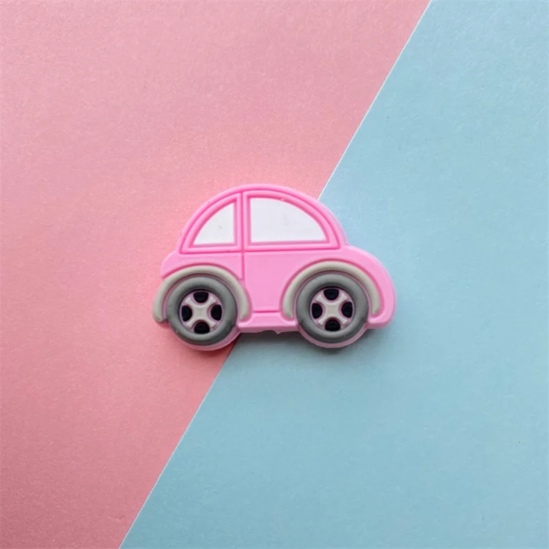 BPA Free Cartoon Mini Car Silicone Beads Pacifier Clips Baby Toys DIY Making Necklace Baby Teether 10pcs