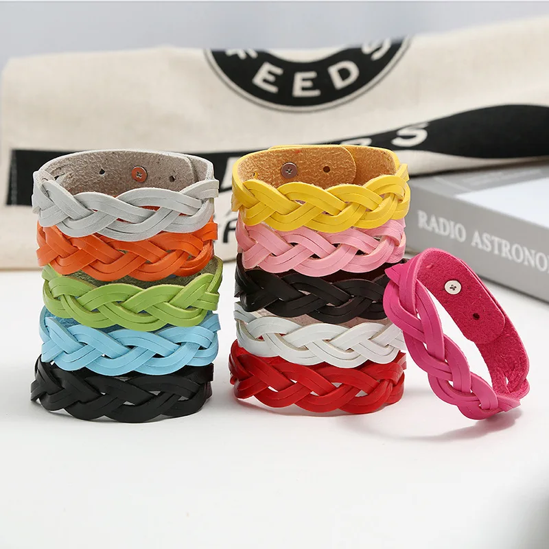 Bracelet Jewelry Leather Bracelet Women Black Brown Red Lake Blue Yellow Rose Red Pink Green Orange Adjustable