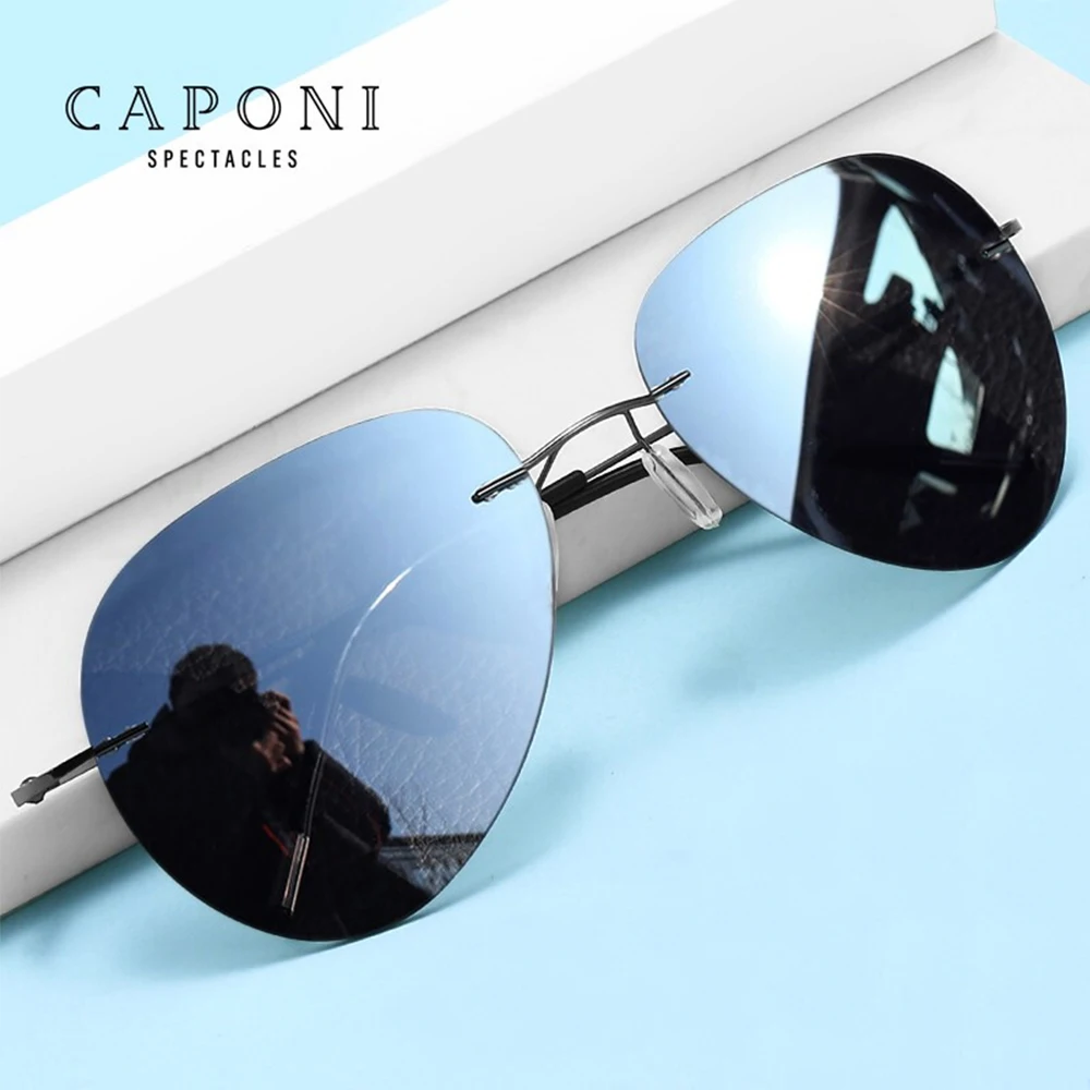 CAPONI Rimless Avation Sun Glasses For Men Discoloration Driving Fishing  Polarized Sunglasses Light Weight Shades Male BS7466
