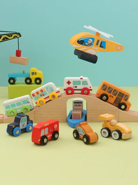 나무 철도 트랙 다이캐스트 자동차 비행기 장난감, 나무 기차 트랙 장난감, 레일 시뮬레이션 관성 자동차 교육용 어린이 장난감
