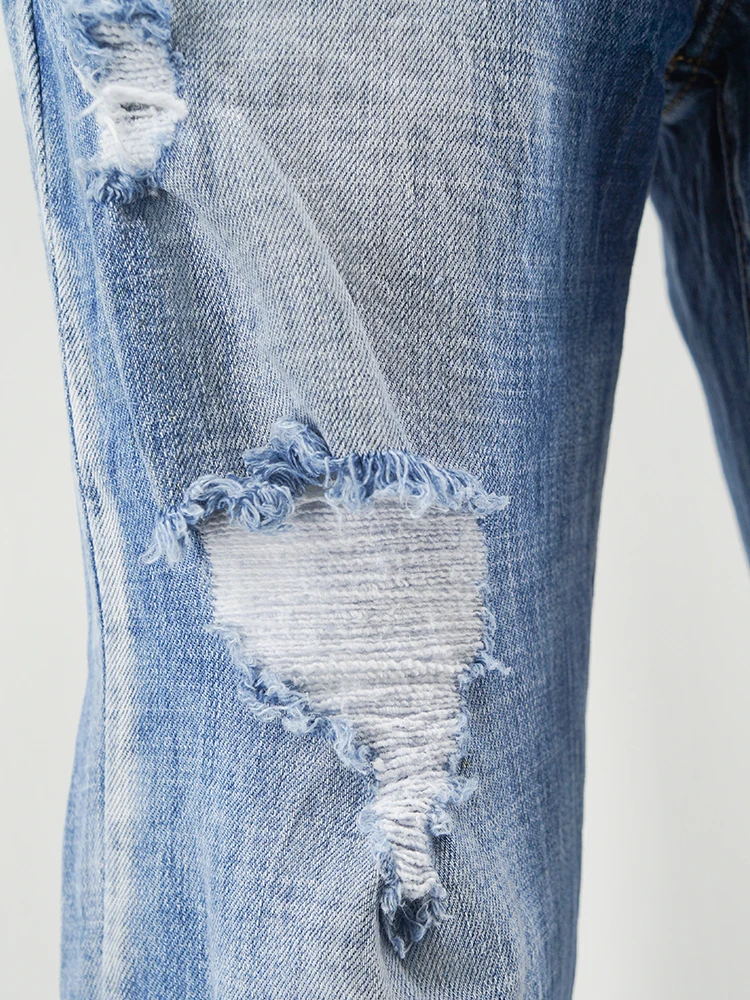 Luckinyoyo Высокая талия модные джинсы для женщин в стиле бойфренд отверстие Винтаж для девочек рваные джинсовые брюки с одним кожаным поясом