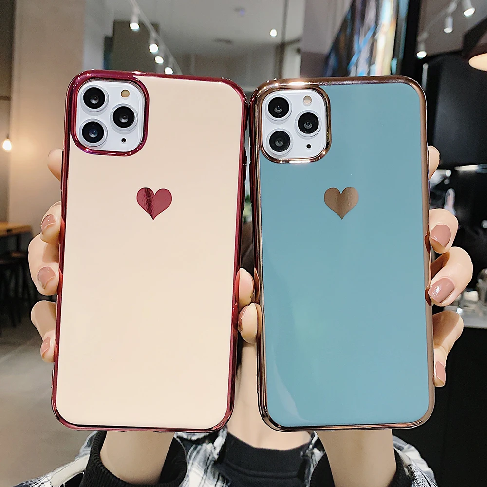 LOVECOM Гальванизированный чехол для телефона с сердцем iPhone 12 Mini 11 Pro Max XR XS 7 8 Plus X