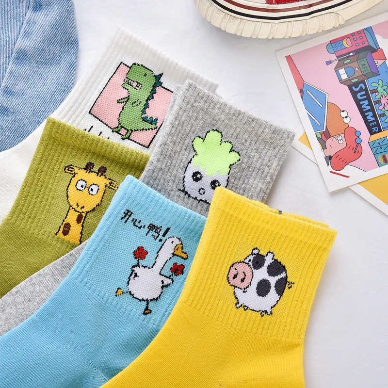 SP& CITY/комплект из 5 пар, Ins, женские короткие Смешные Носки с рисунком из мультфильма, хлопковые повседневные Джокер носки для девушек, однотонные носки для колледжа