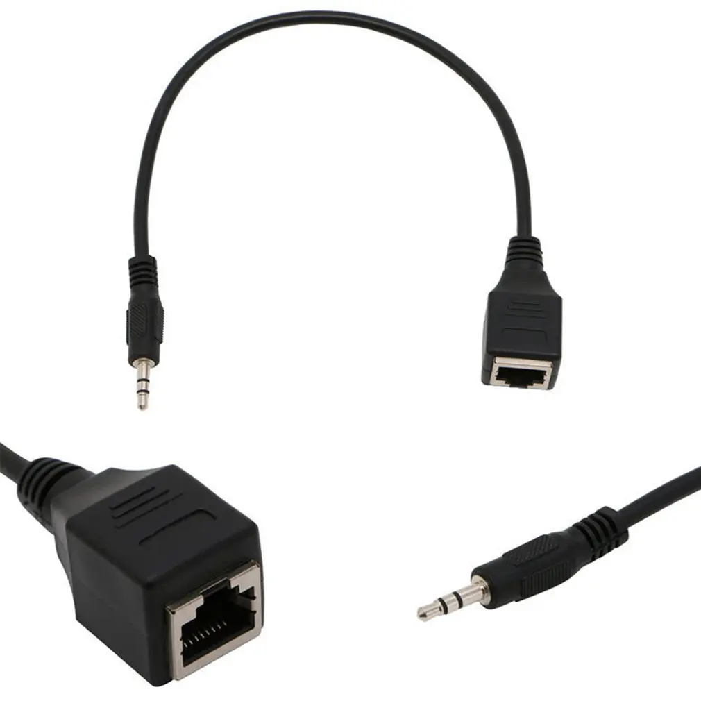 3,5 мм 1/" штекер аудио кабель к Rj45 гнездо Ethernet адаптер короткий кабель