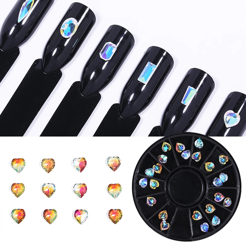 

1 Black Box Horse Eye Geometric Shape Nail Rhinestone Round Flat Bottom Resin 3D Nail Art Decoration In Wheel